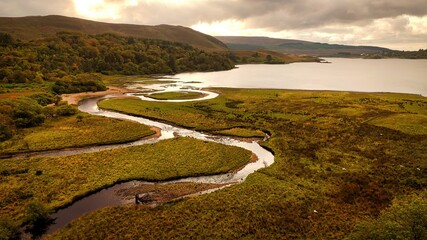 Glenveagh National Park in Donegal Ireland aerial view - The breathtaking landscape features...