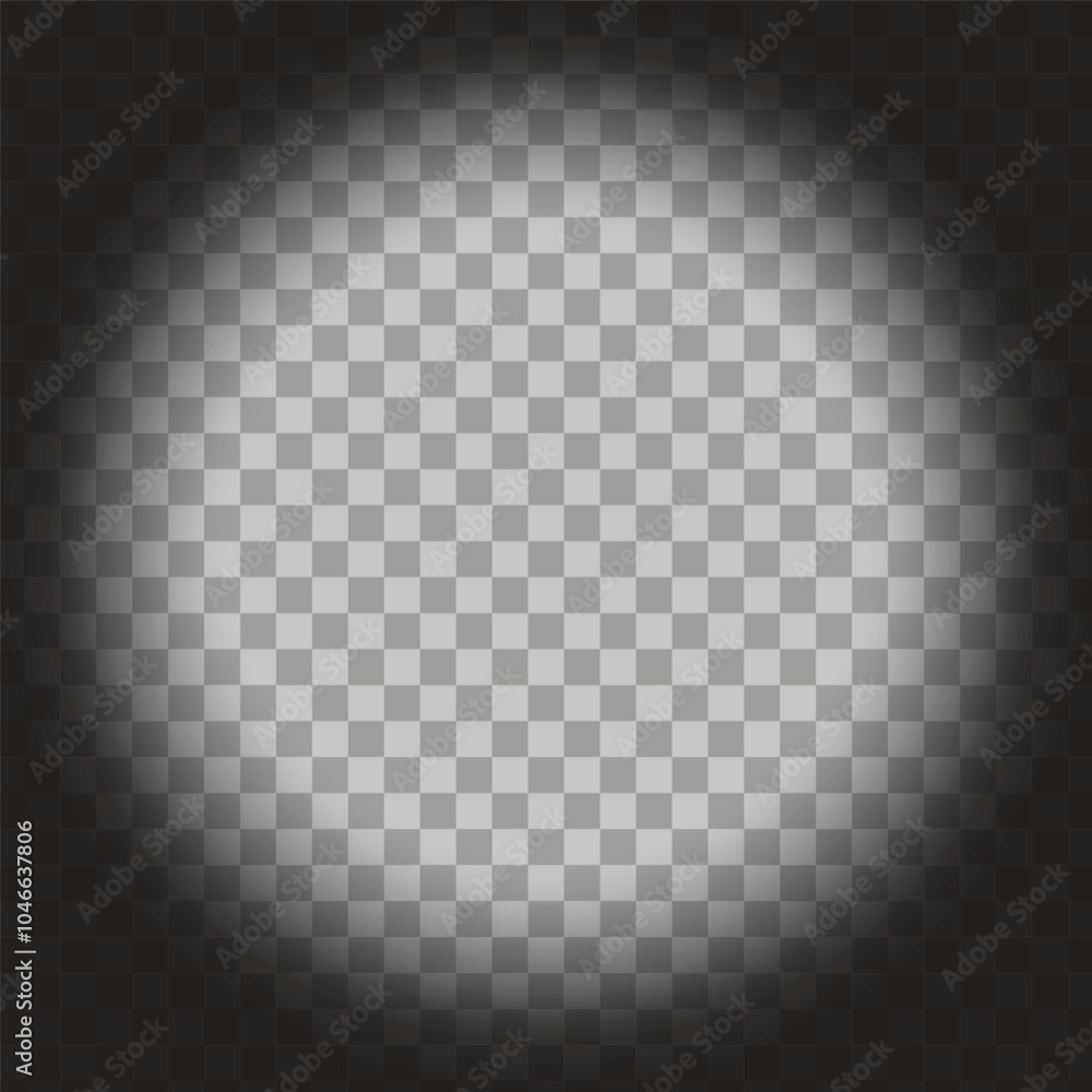 Poster radial gradient circle. transparent grid background. black to white fade. circular light glow.