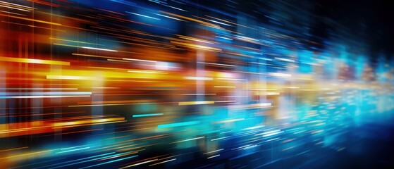 Dynamic abstract background with vibrant colors and light trails, showcasing speed and innovation.