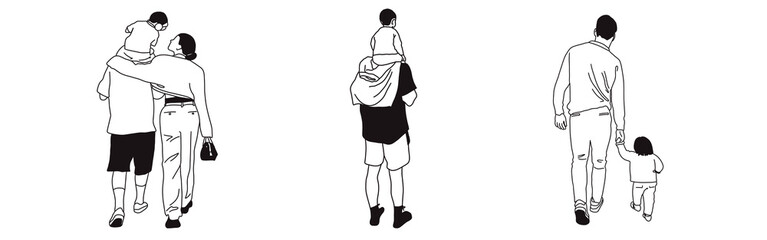 Hand-drawn doodle family icon set. Outline family clipart. Hand-drawn black art.