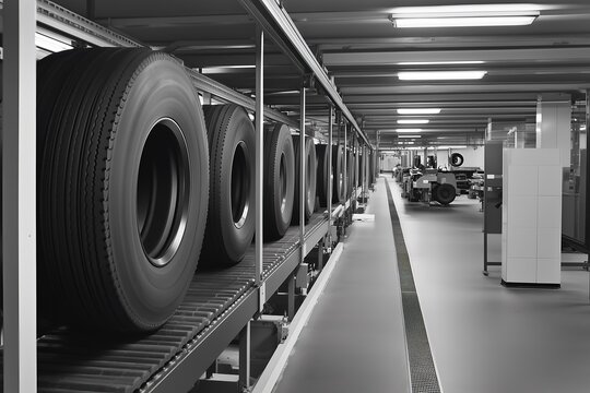 Tire Manufacturing Facility - Conveyor System with Large Industrial Tires