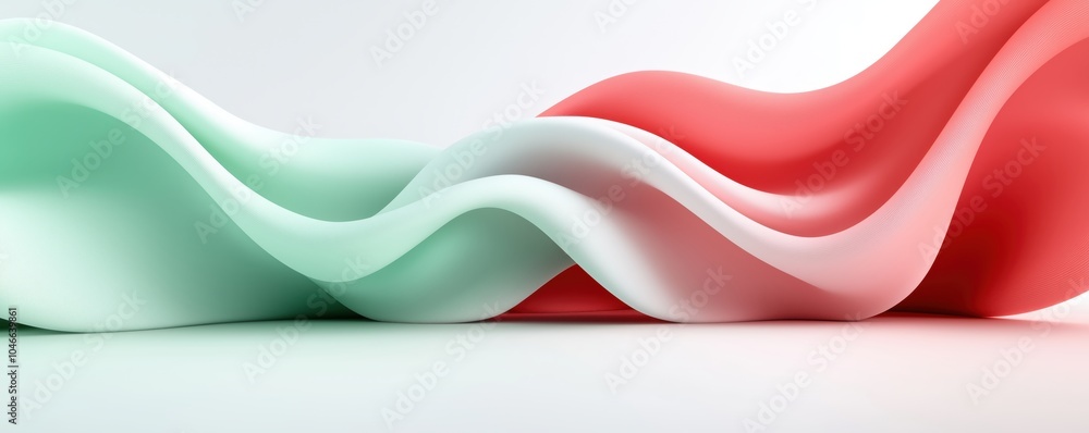 Poster abstract soft flow of mint green and coral waves on a white background, creating a modern, dynamic v