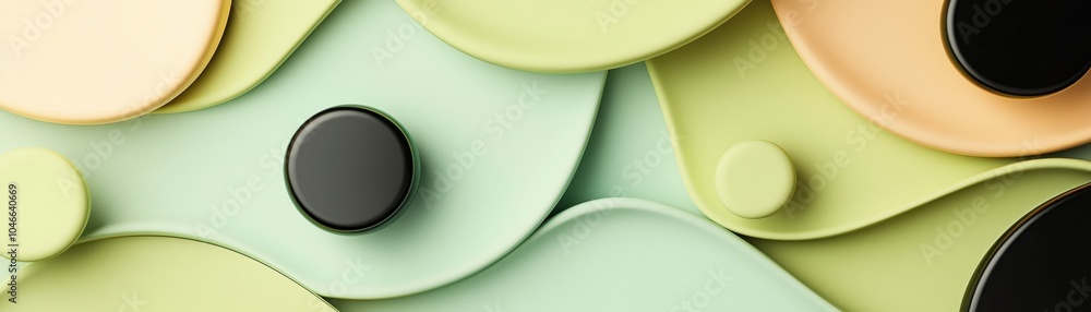 Aufkleber colorful abstract background with wavy shapes and circular elements in soft pastel tones.
