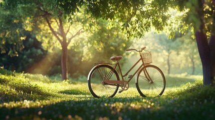 Fototapeta premium Vintage Bicycle in Scenic Eco Park Eco Friendly Commute on Green Transport