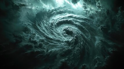 Dynamic swirling storm clouds creating a dramatic vortex appearance.