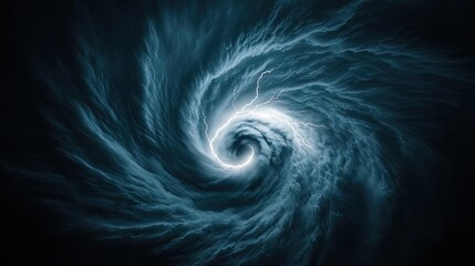 Abstract swirling blue vortex with luminous edges on dark background.