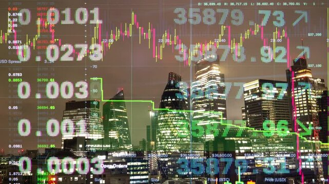 city of london skyscraper skyline with data and code