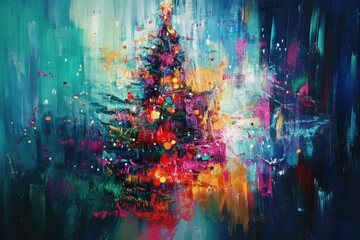 Abstract Painting of a Christmas Tree with Lights