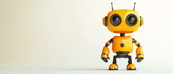 Yellow Robot Standing Against White Background