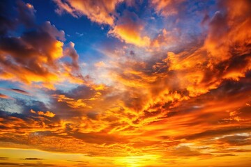 Fototapeta premium Sunset sky vertical in the morning with orange yellow sunrise clouds extreme close-up