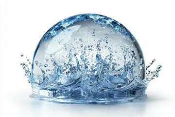 A clear sphere of water with a splash of water surrounding it