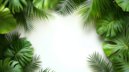 White background with palm leaves in the corners 