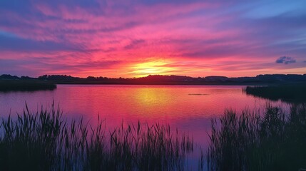 A sunset with pink and orange hues.