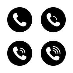 Phone call icon on black circle. Ringing handset sign symbol