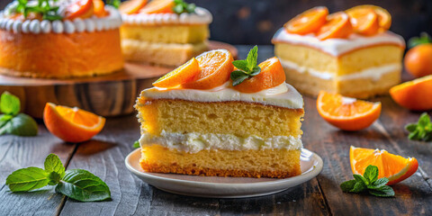 Citrus delight homemade orange cake with vanilla cream. Homemade bakery concept