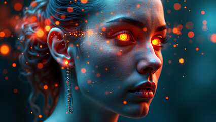 Glow in dark eyes glowing red sparkles around eye