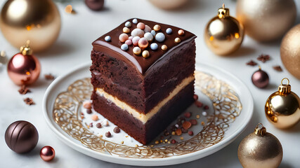 beautiful delicious cake. festive cake on a New Year's background.	
