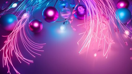 Vivid, neon-lit background featuring a mesmerizing array of aesthetic lights, with glowing orbs, delicate filaments, and shimmering strands that seem to dance and swirl in harmony.