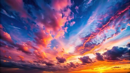 Obraz premium Sunset with pink clouds and blue sky at a tilted angle