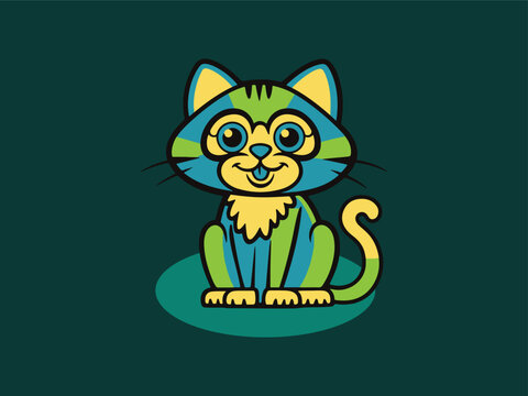Cat flat vector cartoon style illustration