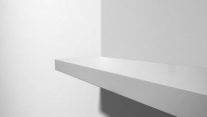 Empty wall shelf with white concrete wall. Abstract pattern of concrete wall