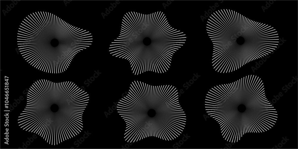 Poster circular sound waves. abstract circular lines pattern. music audio bursts. ring of thin rays with wa