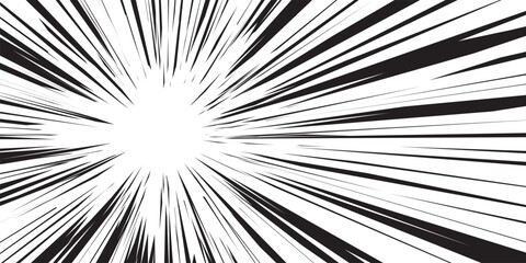 Manga background. Comic anime black lines on white. Fast speed lines movement effect frame. Superhero action. Horizontal vector illustration. © Mariquita vector