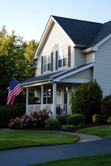 Ohio home displays American pride, well-maintained in suburbia.