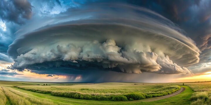 Supercell with wall cloud in prairie scenery