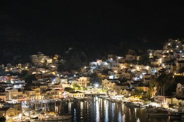 Naklejka premium Charming Coastal Town at Night
