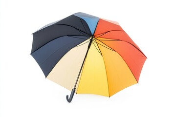 Open umbrella with rainbow colors, isolated on white background.