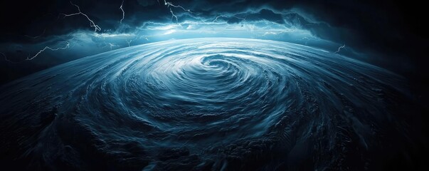Naklejka premium Swirling storm clouds and energy in deep blue colors, dramatic and powerful background.