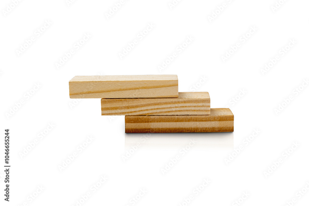 Poster stack of empty wooden blocks for copy space isolated over white background