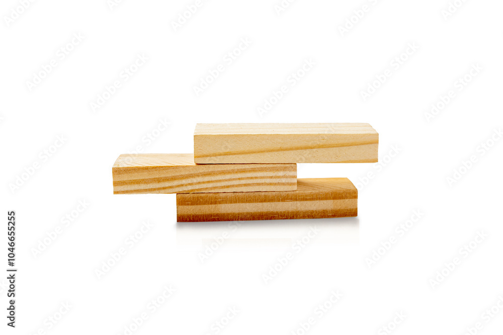 Poster stack of empty wooden blocks for copy space isolated over white background