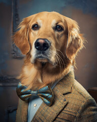  Golden retriever con traje vintage