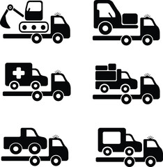  ICON VETTORIALE EDITABILE carroattrezzi CAMION CARAVAN FURGONE DA LAVORO ESCAVATORE