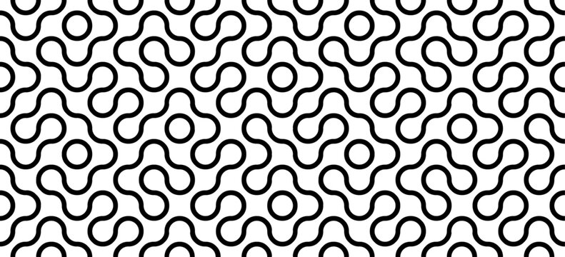 Metaball seamless pattern. Organic blobs, fluid drops or molecules isolated on white background. Modern abstract wallpaper. Vector graphic illustration