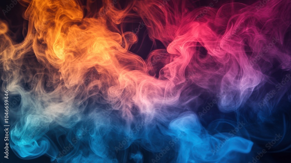 Poster artistic smoke patterns merging with colors.