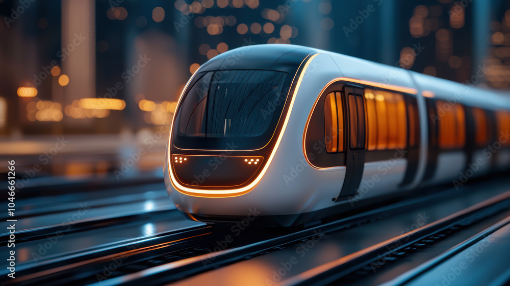 Poster futuristic transportation hub featuring ai controlled train, showcasing sleek design and advanced te