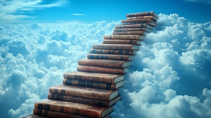 Staircase made of books in the sky.