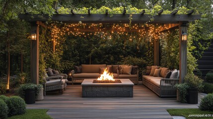 Cozy outdoor living space with fire pit.