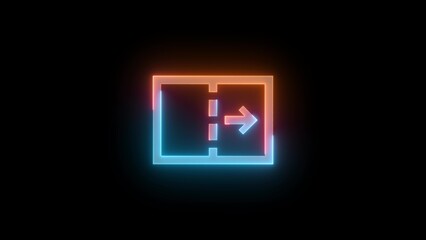 Neon symbol icon, Neon square box icon brown cyan color glowing black background