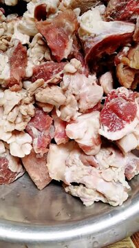 Delicious mixed Kobe, wagyu and angus beef meat pieces to make famous recipe like barbeque, picanha, bourguignon, goulash, gourmet, stroganoff, ragout etc. Raw beef steak meat