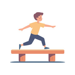 A boy balancing on a balance beam at the playground