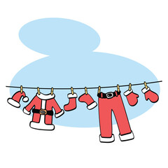 Santa's Clothesline for Christmas card illustration vector isolated on white background