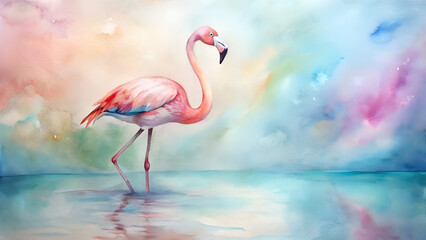 Watercolor Flamingo in Pink Waters. Perfect for: Tropical Themes, Parties