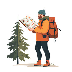 A man reading a map while hiking