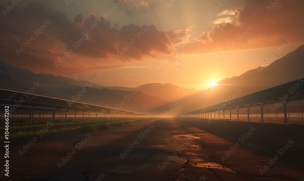 Poster high-efficiency solar energy processing facility in desert with ai-driven systems and robotic arms