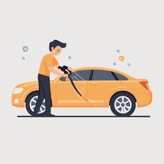 A man washing a car with a hose