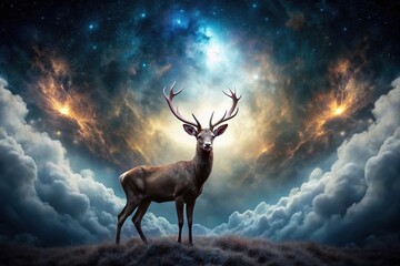 Naklejka premium surreal deer with a doom sky and dark energy